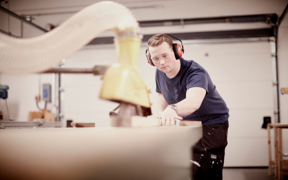 A Carpentry & Joinery student at Sunderland College, working on a project