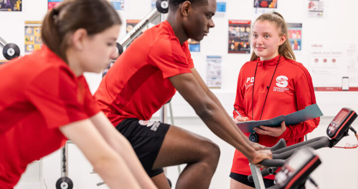 Some sports studies students performing a practical in the state of the art facilities at bede campus.